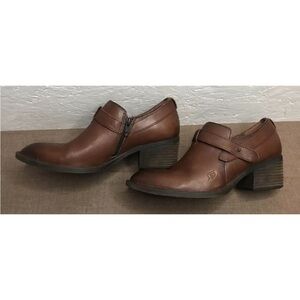 Born Timmons Women's Booties Brown Leather Side Zip 2.25" Heel Size 9.5M